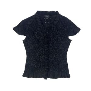 Vintage Caelian Black Short Sleeve Button Up Women’s Blouse size medium